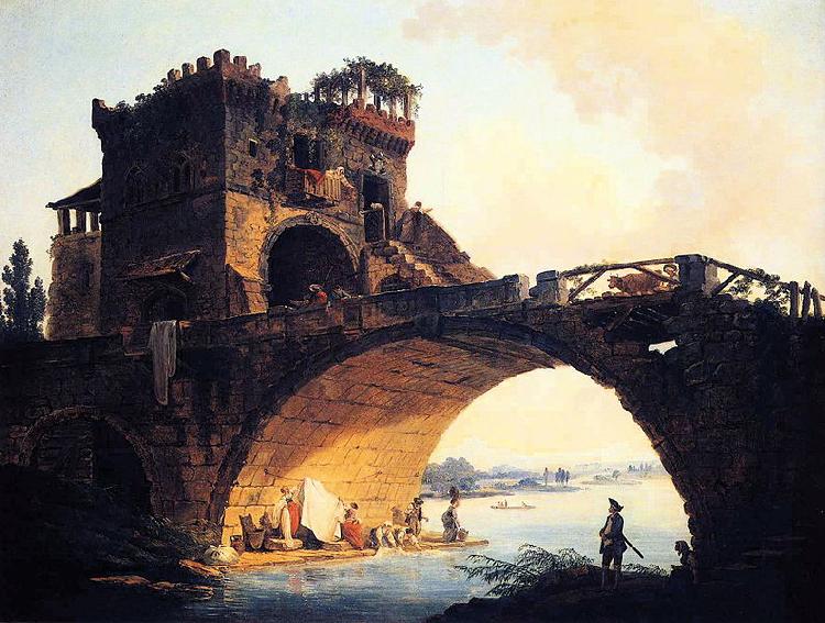 Hubert Robert The Old Bridge Sweden oil painting art